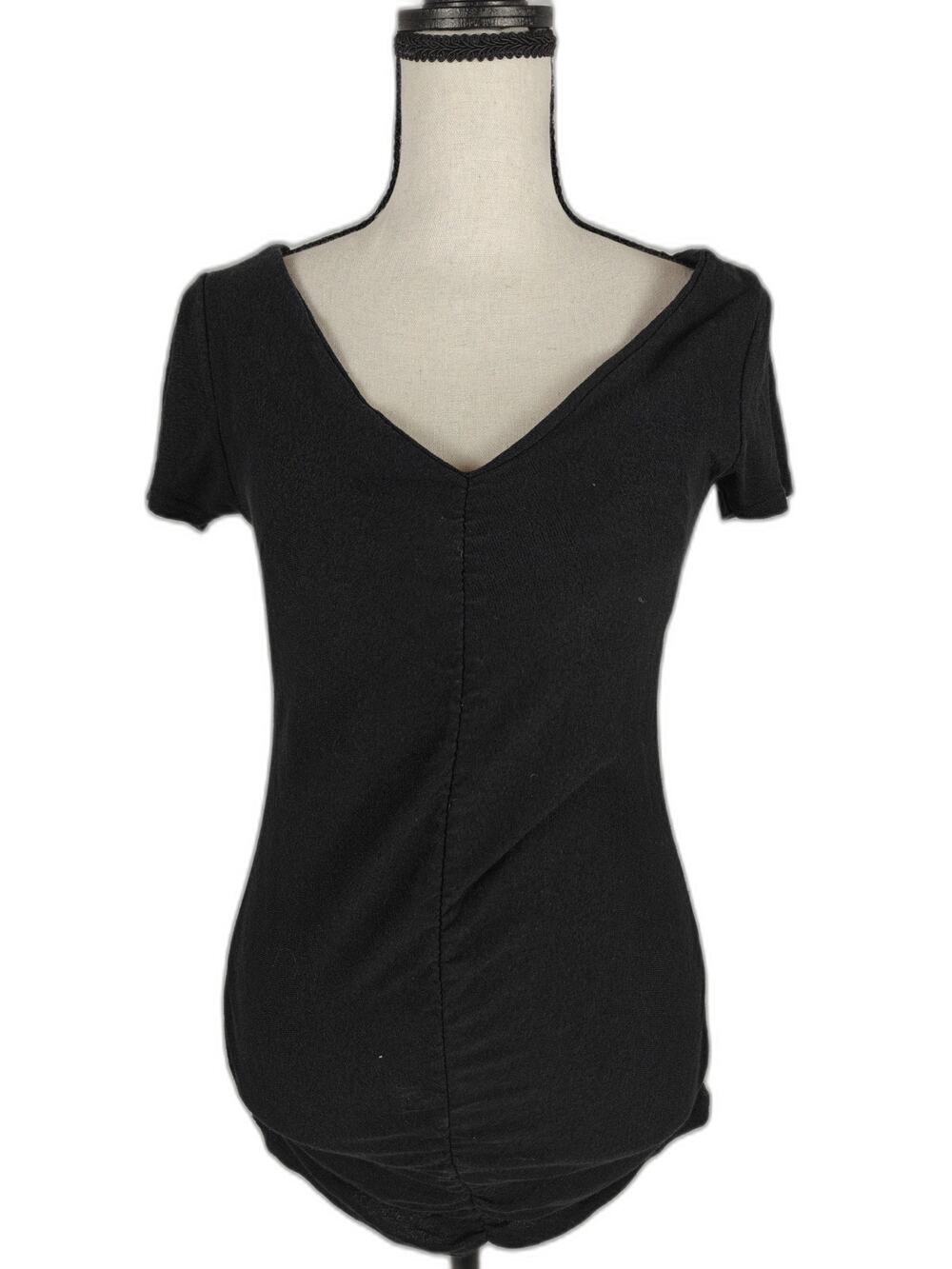 Women's Michael Stars Black Ruched V-Neck Knit Top Size One Size